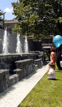Danbury Library Plaza fountain part of outdoor design by Didona Associates